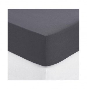 Drap housse - 160 x 200 cm - coton - gris foncé