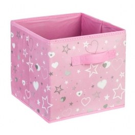 Bac de rangement imprimé - 24 x 24 x 23 cm - rose