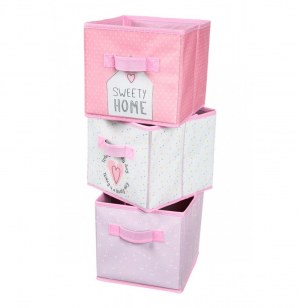 Bac de rangement - lot de 3 - sweety - 20 x 19 x 18 cm - rose