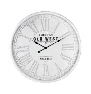 Pendule gravée "american old west" - d 78 cm - mdf et fer - blanc