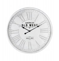 Pendule gravée "american old west" - d 78 cm - mdf et fer - blanc