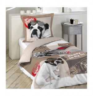 Parure de lit 1 personne "aviateur" - 140 x 200 cm - coton - beige