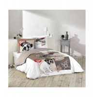 Parure de lit 2 personnes "aviateur" - 240 x 220 cm - coton - beige