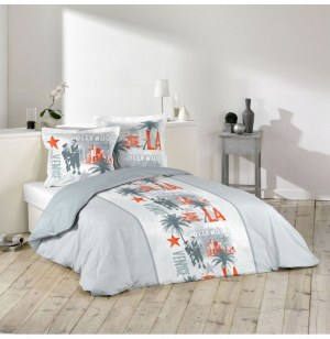 Parure de lit 2 personnes "hollywood" - 240 x 220 cm - coton - blanc