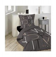 Parure de lit 1 personne "new york" - 140 x 200 cm - coton - marron