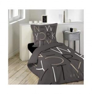 Parure de lit 1 personne "new york" - 140 x 200 cm - coton - marron