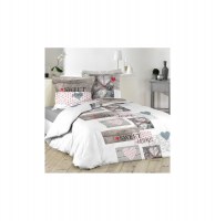 Parure de lit 2 personnes "sweet home" - 240 x 220 cm - coton - blanc