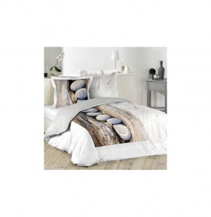 Parure de lit 2 personnes "minéral" - 240 x 220 cm - coton - blanc et