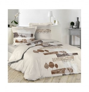 Parure de lit 2 personnes "forestier" - 240 x 220 cm - coton - beige
