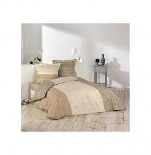 Parure de lit 2 personnes "alessio" - 240 x 220 cm - coton - beige