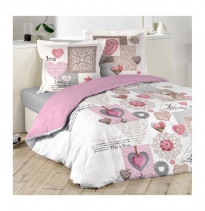 Parure de lit 2 personnes "monsegur" - 240 x 220 cm - coton - blanc et