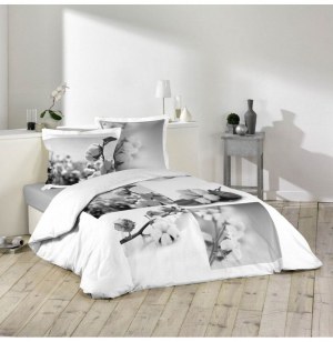Parure de lit 2 personnes "champ de coton" - 240 x 220 cm - coton - bl