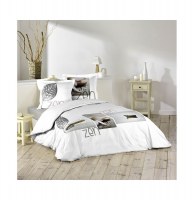 Parure de lit 2 personnes "messager" - 240 x 220 cm - coton - blanc