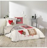 Parure de lit 2 personnes "love cottage" - 240 x 220 cm - coton - blan