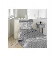 Parure de lit 1 personne "florilege" - 140 x 200 cm - coton - gris