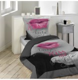Parure de lit 1 personne "pink lips" - 140 x 200 cm - coton - noir