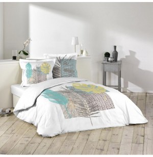 Parure de lit 2 personnes vegetal blue - 200 x 220 cm - coton