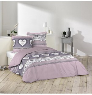 Parure de lit 2 personnes romantique - 240 x 220 cm - coton