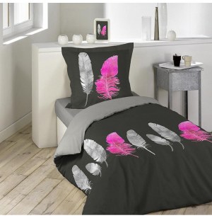 Parure de lit 1 personne plumy - 140 x 200 cm - coton