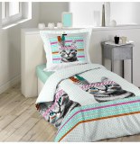 Parure de lit 1 personne indian cat - 140 x 200 cm - coton