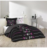 Parure de lit 2 personnes capitale mode - 240 x 220 cm - coton