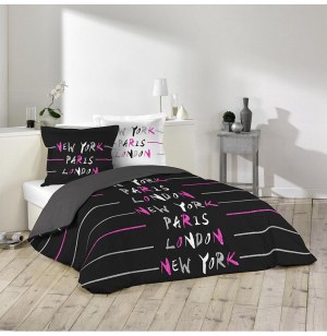 Parure de lit 2 personnes capitale mode - 240 x 220 cm - coton