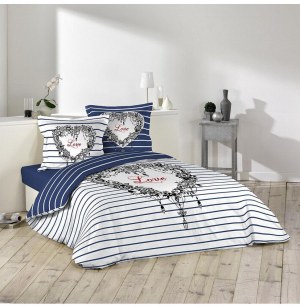 Parure de lit 2 personnes love day - 260 x 240 cm - coton
