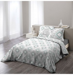 Parure de lit 2 personnes folio - 240 x 220 cm - coton menthe