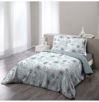 Parure de lit 2 personnes mandala - 240 x 220 cm - coton bleu