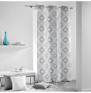 Rideau à oeillets 100% coton - 140 x 240 cm - imprimé folio - menthe