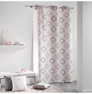 Rideau à oeillets 100% coton - 140 x 240 cm - imprimé folio - rose