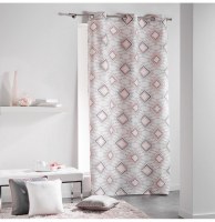 Rideau à oeillets 100% coton - 140 x 240 cm - imprimé folio - rose