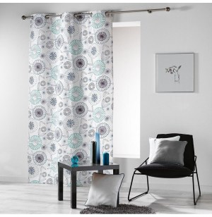 Rideau à oeillets 100% coton - 140 x 240 cm - imprimé mandala - bleu