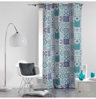 Rideau à oeillets 100% coton - 140 x 240 cm - imprimé persane - bleu
