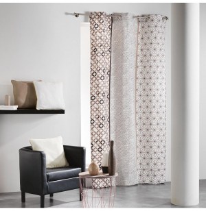 Rideau à oeillets 100% coton - 140 x 240 cm - imprimé remix - nature