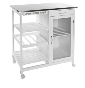 Desserte de cuisine - blanc - grand plateau inox