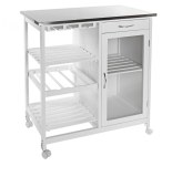 Desserte de cuisine - blanc - grand plateau inox