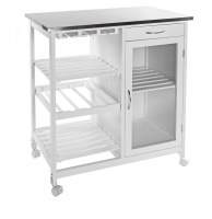 Desserte de cuisine - blanc - grand plateau inox