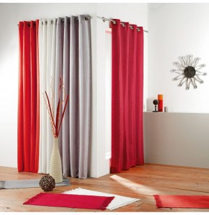 Rideau à oeillets - 140 x 260 cm - jacquard sismika - rouge