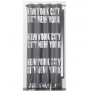 Rideau à oeillets microfibre - 140 x 260 cm - imprimé new york - gri