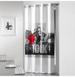 Rideau à oeillets microfibre - 140 x 260 cm - imprimé diva - blanc e