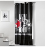 Rideau à oeillets microfibre - 140 x 260 cm - imprimé diva - noir et