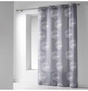 Rideau à oeillets microfibre - 140 x 260 cm - imprimé focus - gris