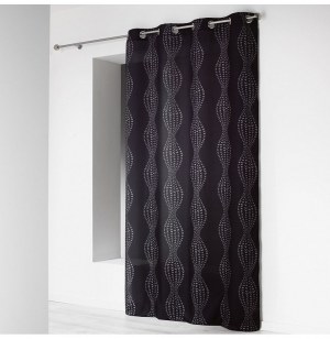Rideau à oeillets microfibre - 140 x 260 cm - imprimé lierra - noir
