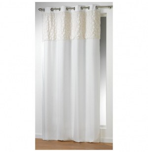 Rideau à oeillets microfibre - 140 x 260 cm - coeurs - naturel