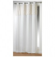 Rideau à oeillets microfibre - 140 x 260 cm - coeurs - naturel