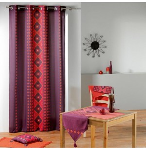 Rideau à oeillets - 140 x 260 cm - panama - imprimé templa - rouge e