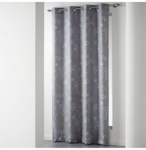 Rideau à oeillets - 140 x 260 cm - polyester - poésie - gris