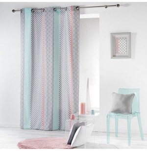 Rideau à oeillets 100% coton - 140 x 280 cm - imprimé baltic - rose/