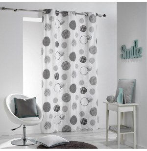 Rideau à oeillets 100% coton - 140 x 280 cm - imprimé romy - gris